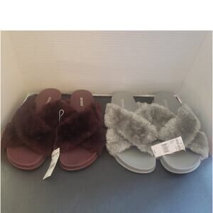 Joe Boxer Criss Cross Slides Slippers Women's Set of 2 Size XL NWT